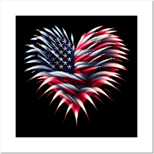 Fighter Jet Airplane American Flag Heart 4Th Of July Posters and Art